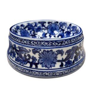 Pet Bowls Food Drink Ceramic Set of 2 Blue White Floral